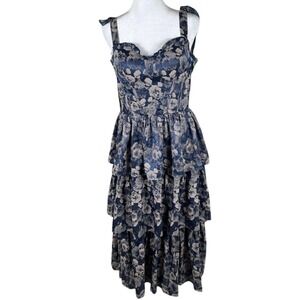 Lulus Tiered Maxi Dress Women M Blue Floral Cottagecore Romantic